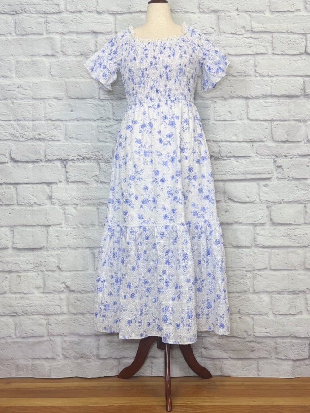 Just Me White Cotton Embroidered Floral Midi Dress